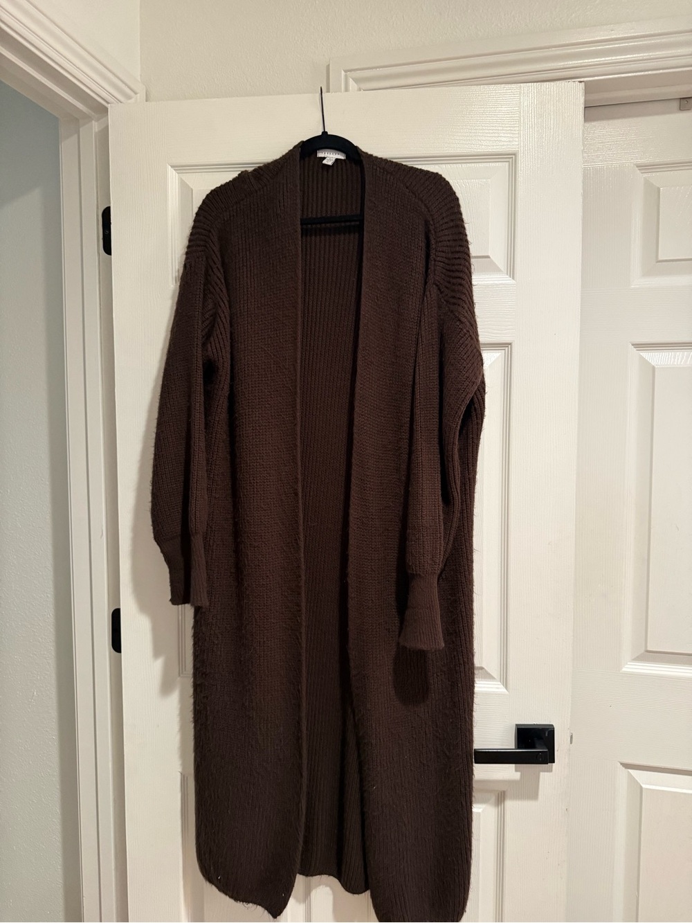 Topshop Dark Brown Long Open-Front Knit Cardigan
